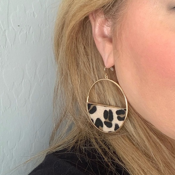 Half Circle Leopard Print Earrings - Picture 3 of 5